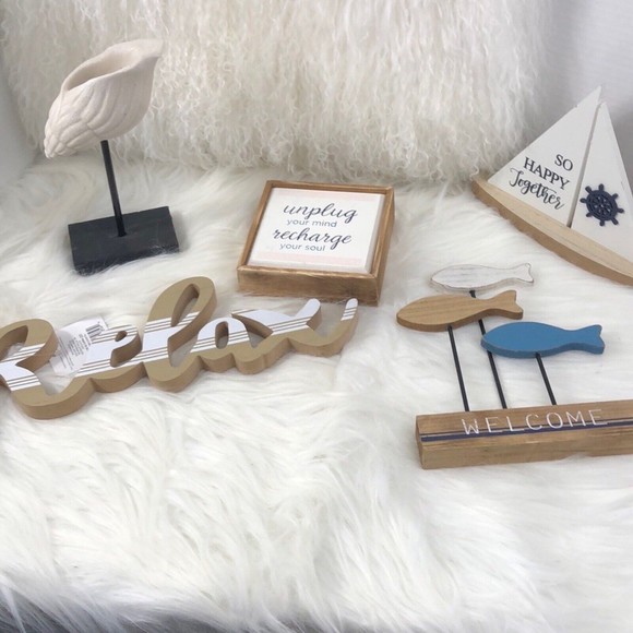 NEW - 5 set Decor Home Wood Sea, Beach, Fish, Decor Tabletop Home Office - Picture 2 of 13
